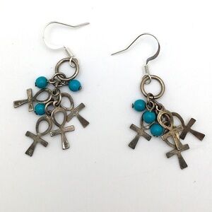 Ankh & Turquoise Bead Charm Earrings Handmade